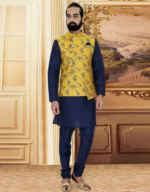 Navy Blue Kurta Silk Chudiddar