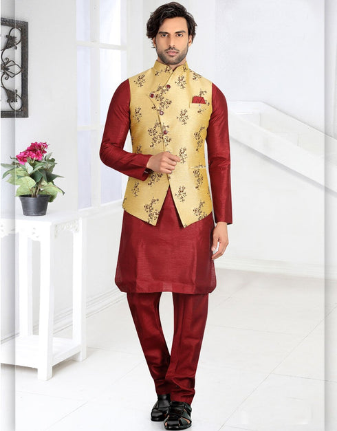 Maroon Kurta Silk Chudiddar