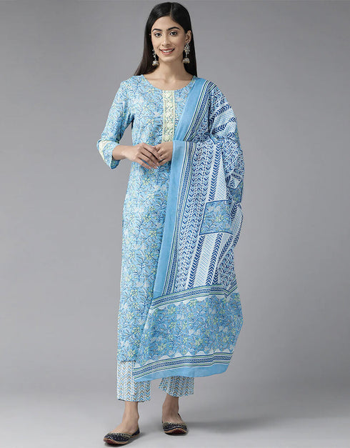 Blue Pure Cotton Trouser Suit