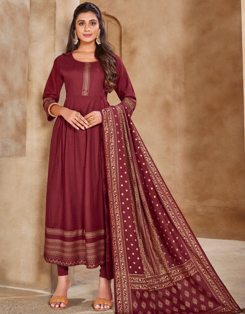 Maroon Heavy 14 Kg Rayon Anarkali Gown