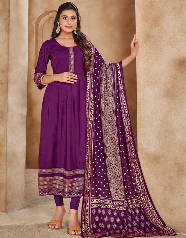 Purple Heavy 14 Kg Rayon Anarkali Gown