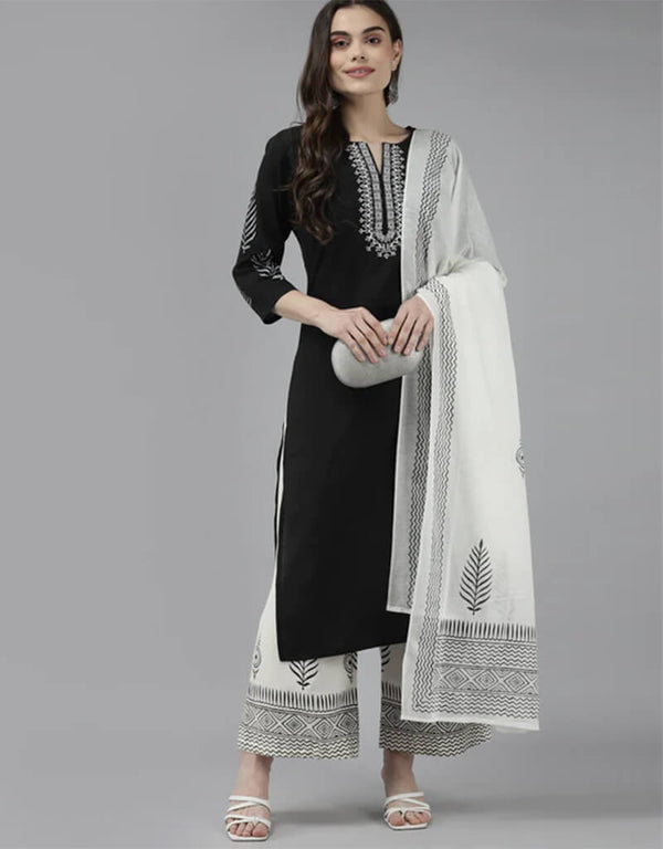 Black Pure Cotton Palazzo Suit