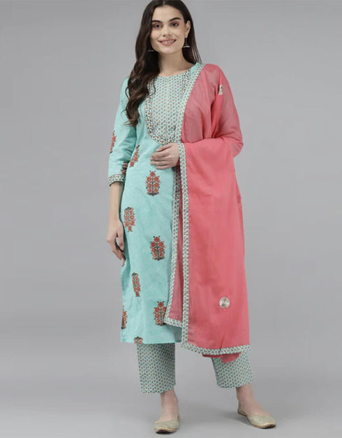 Blue Pure Cotton Trouser Suit Closure View