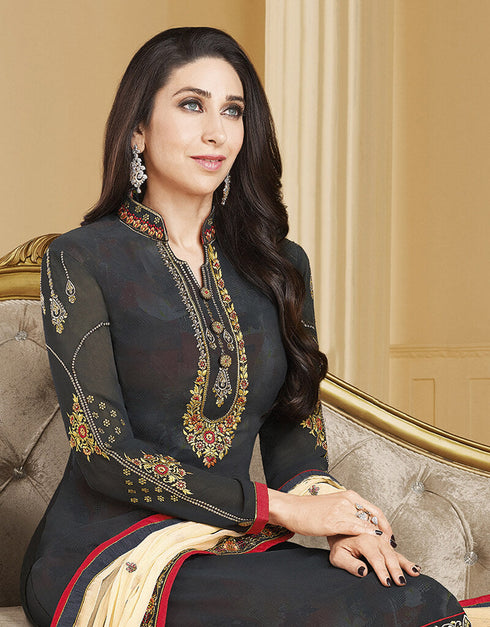 Dark Gray Georgette Pant Dress Closure View