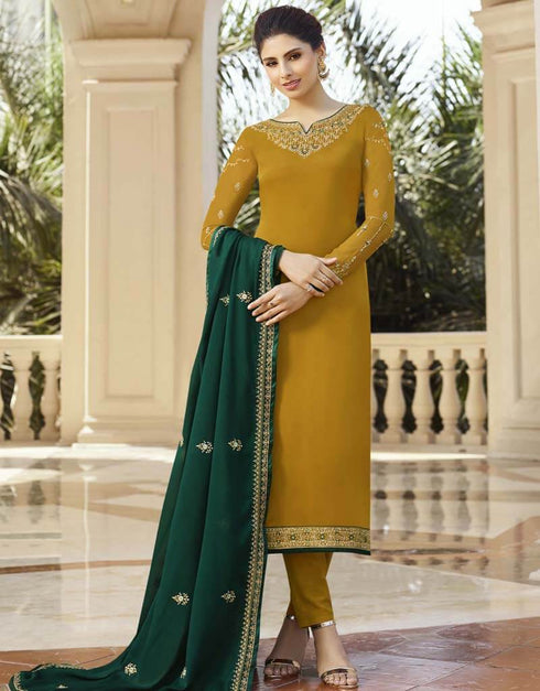 Musterd Satin Georgette Lehenga Salwar Suits Closure View