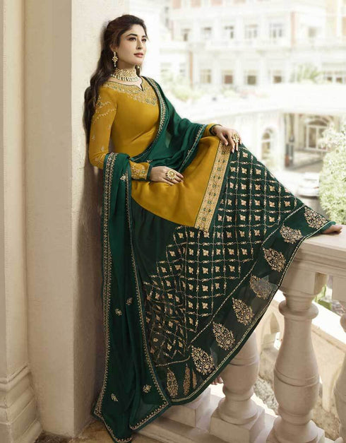 Musterd Satin Georgette Lehenga Salwar Suits Back View
