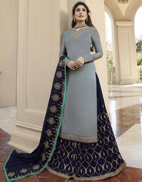 Grey Satin Georgette Lehenga Salwar Suits