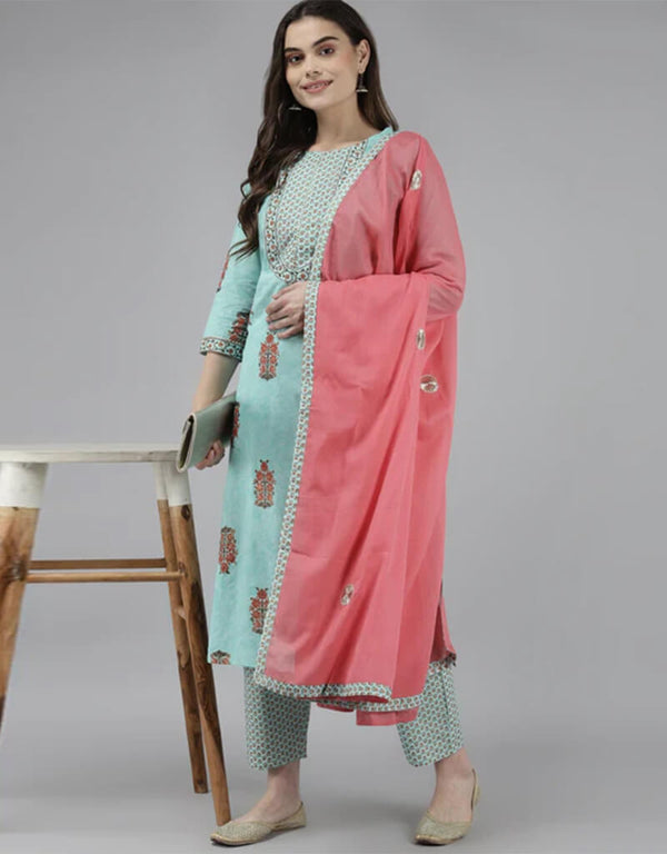 Blue Pure Cotton Trouser Suit