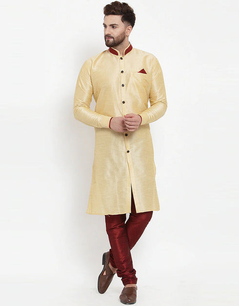 Cream Gold Kurta Banarasi Dhupion Silk Chudidaar