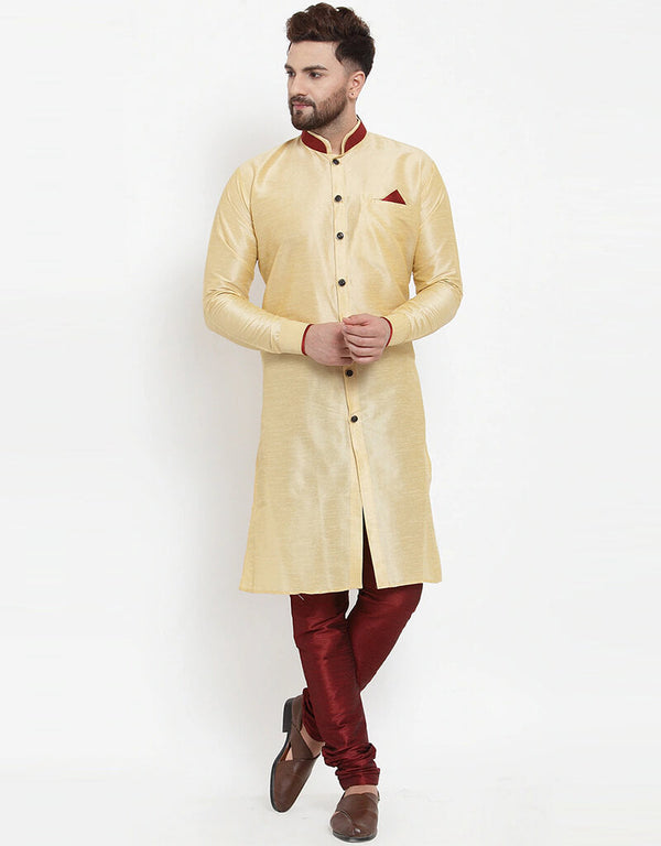 Cream Gold Kurta Banarasi Dhupion Silk Chudidaar