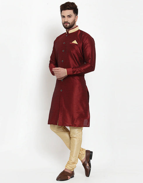 Maroon Kurta Banarasi Dhupion Silk Chudidaar Closure View