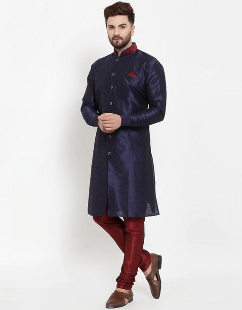 Navy Blue Kurta Banarasi Dhupion Silk Chudidaar Closure View