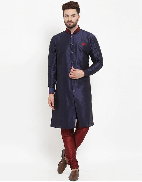 Navy Blue Kurta Banarasi Dhupion Silk Chudidaar