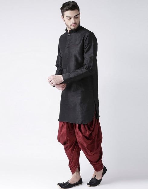 Black Kurta Art Dupion Dhoti Closure View