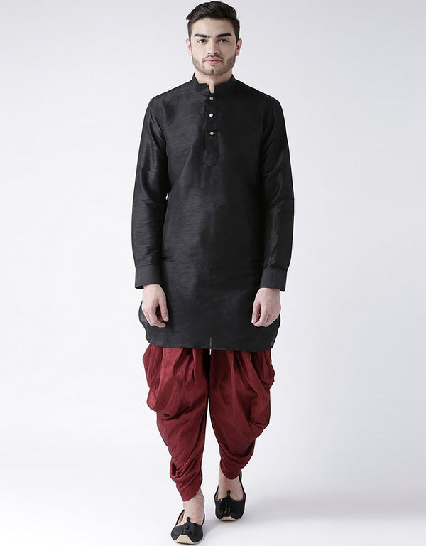 Black Kurta Art Dupion Dhoti