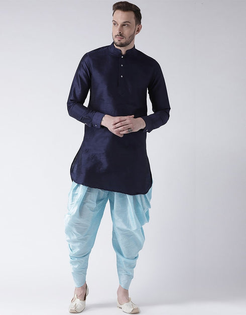 Navy Blue Kurta Art Dupion Dhoti