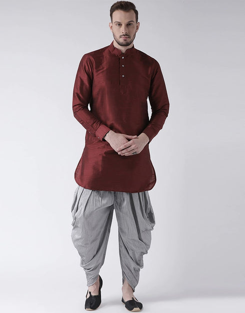 Maroon Kurta Art Dupion Dhoti