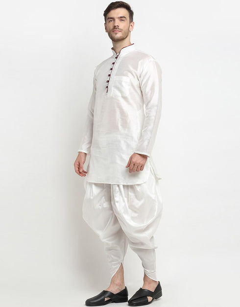 White Kurta Art Dupion Dhoti Closure View