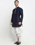 Navy Blue Kurta Art Dupion Dhoti Closure View