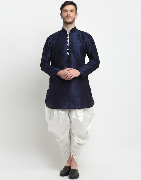 Navy Blue Kurta Art Dupion Dhoti