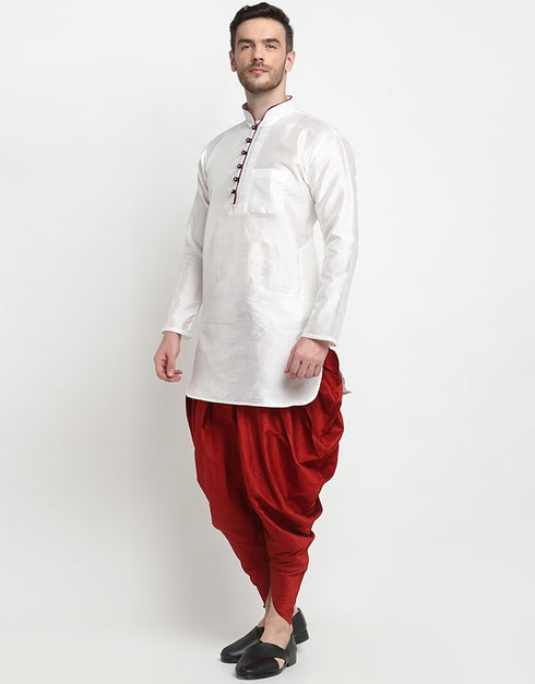 White Kurta Art Dupion Dhoti Closure View