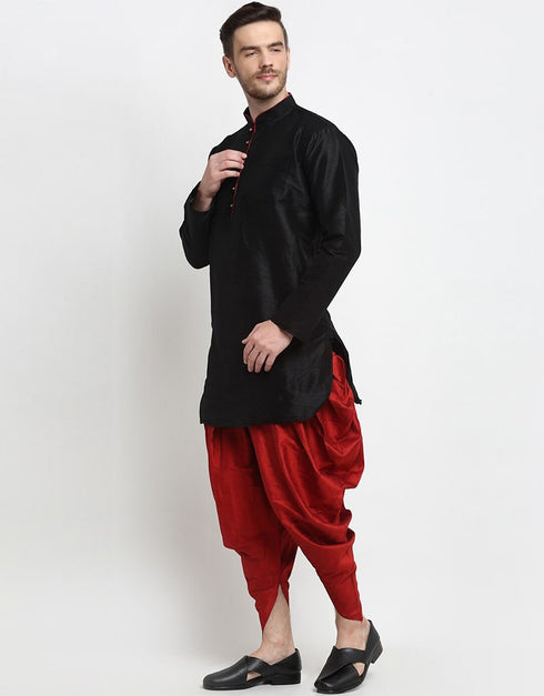 Black Kurta Art Dupion Dhoti Closure View