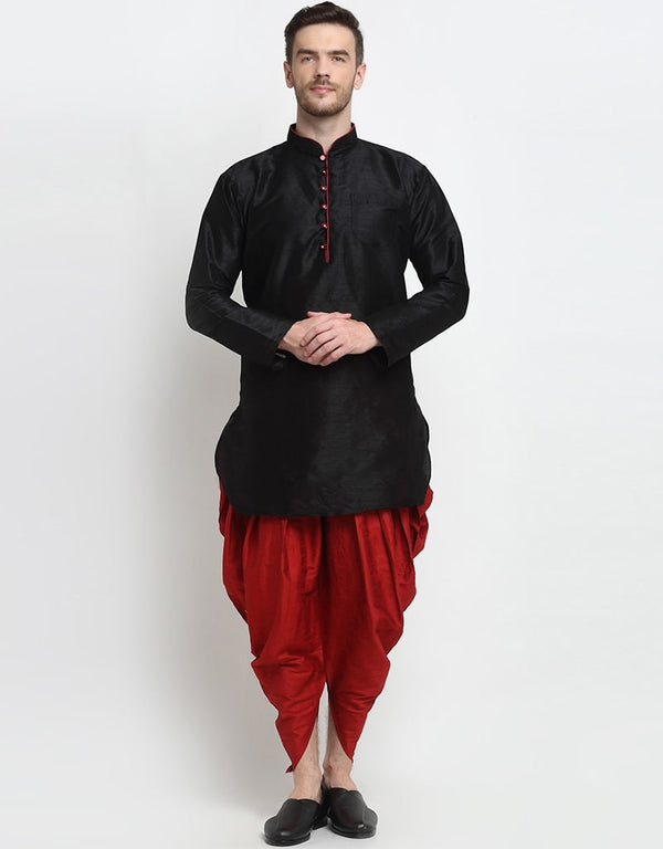 Black Kurta Art Dupion Dhoti