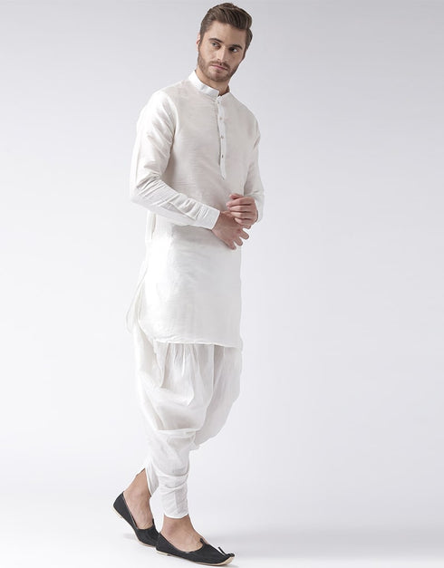 White Kurta Art Dupion Dhoti Closure View