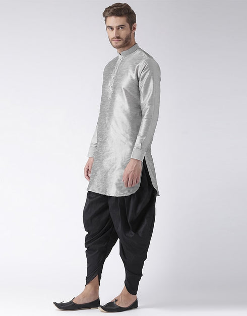 Grey Kurta Art Dupion Dhoti Closure View