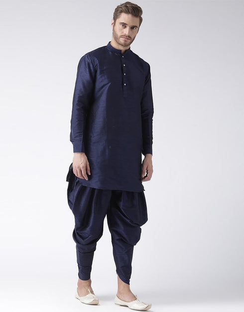 Navy Blue Kurta Art Dupion Dhoti Closure View