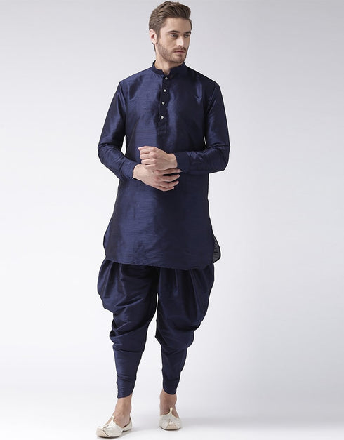 Navy Blue Kurta Art Dupion Dhoti