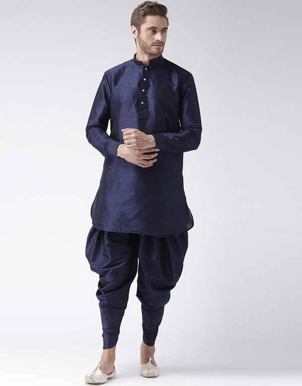Navy Blue Kurta Art Dupion Dhoti