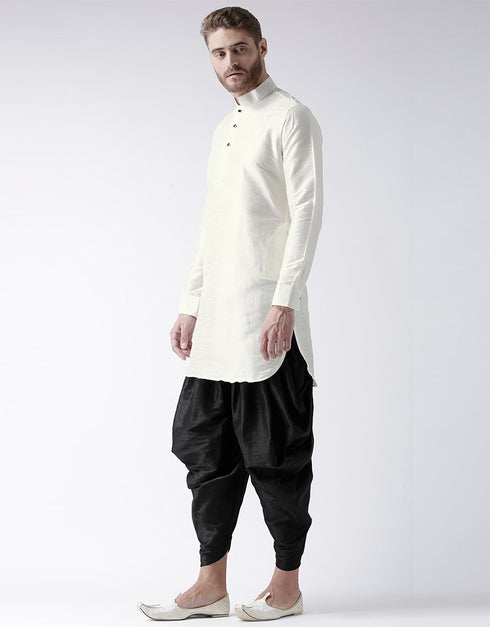 White Kurta Art Dupion Dhoti Closure View
