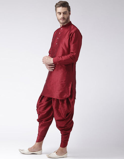 Maroon Kurta Art Dupion Dhoti Closure View