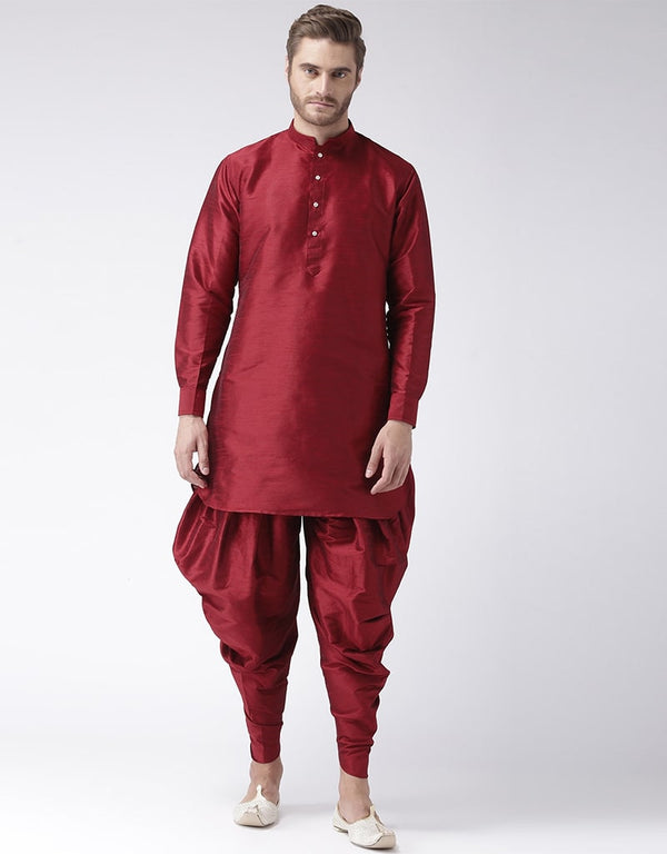 Maroon Kurta Art Dupion Dhoti