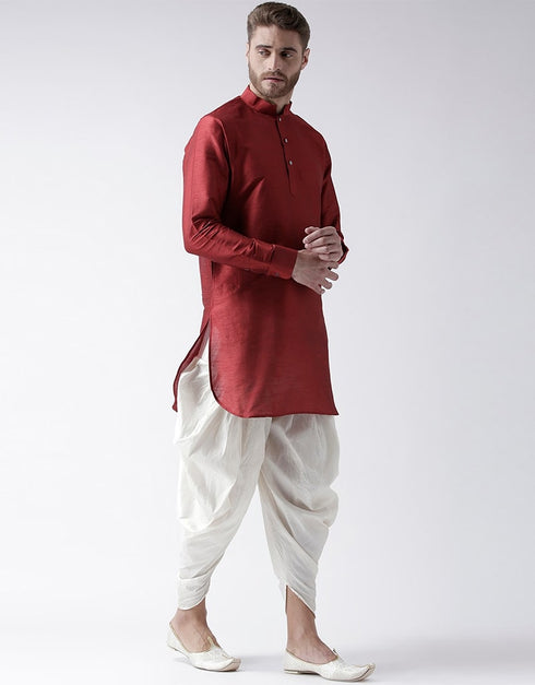 Maroon Kurta Art Dupion Dhoti Closure View
