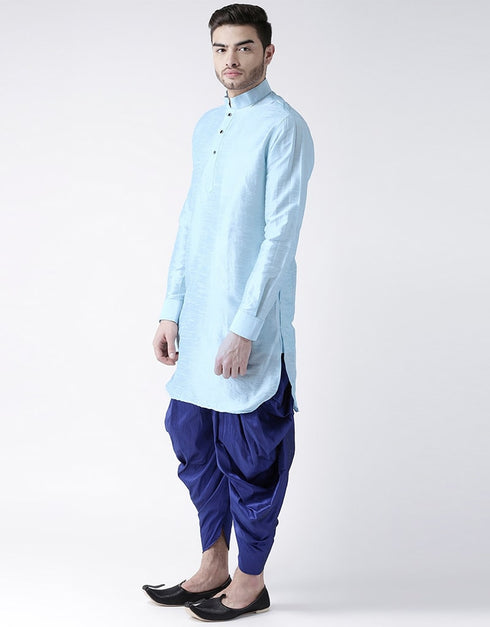 Sky Blue Kurta Art Dupion Dhoti Closure View