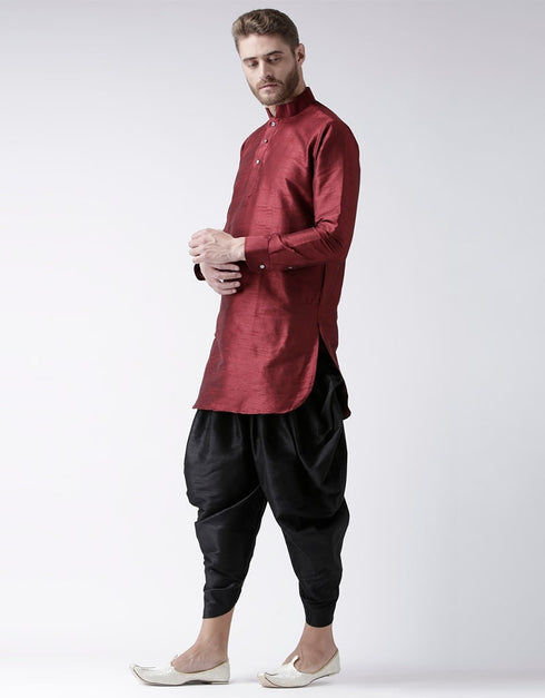 Maroon Kurta Art Dupion Dhoti Closure View