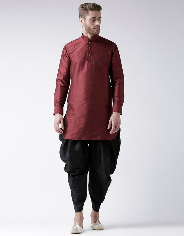 Maroon Kurta Art Dupion Dhoti