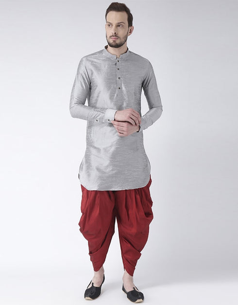 Grey Kurta Art Dupion Dhoti