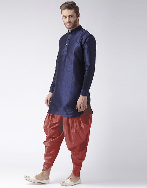 Navy Blue Kurta Art Dupion Dhoti Closure View