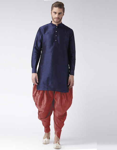 Navy Blue Kurta Art Dupion Dhoti