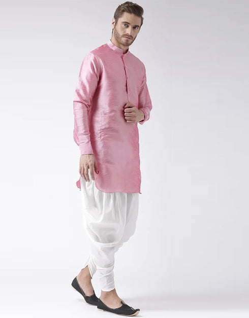 Light Pink Kurta Art Dupion Dhoti Closure View