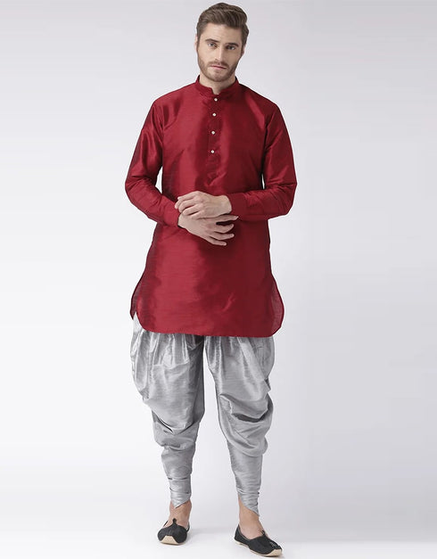 Maroon Kurta Art Dupion Dhoti