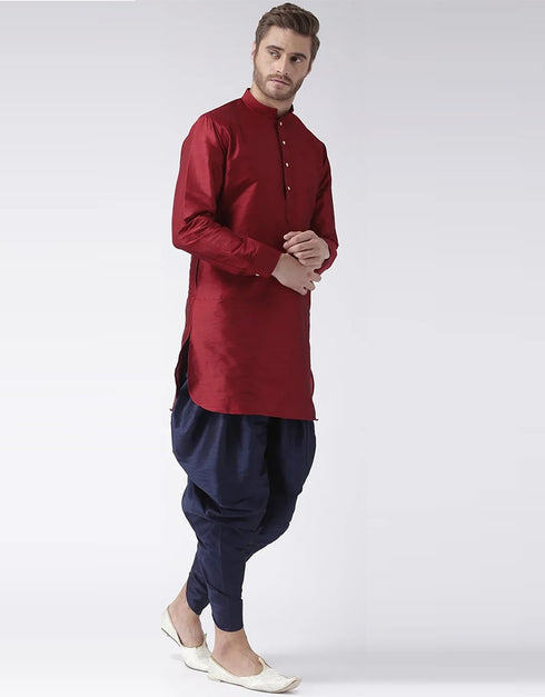 Maroon Kurta Art Dupion Dhoti Closure View