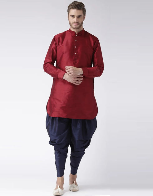 Maroon Kurta Art Dupion Dhoti