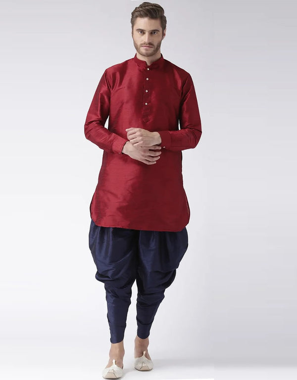 Maroon Kurta Art Dupion Dhoti