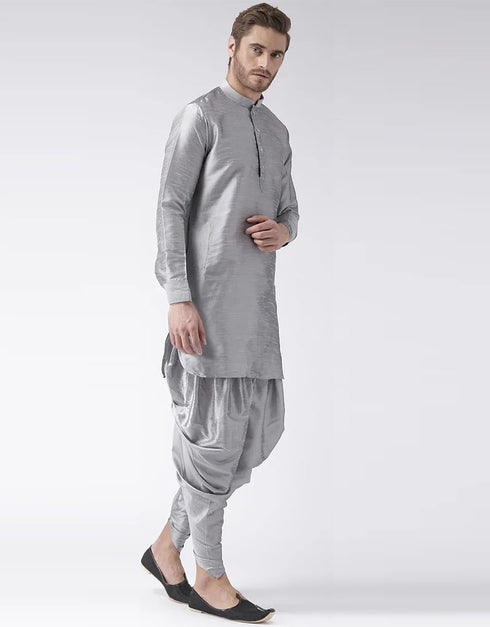 Grey Kurta Art Dupion Dhoti Closure View
