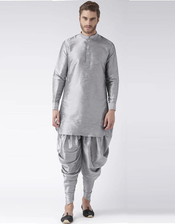 Grey Kurta Art Dupion Dhoti