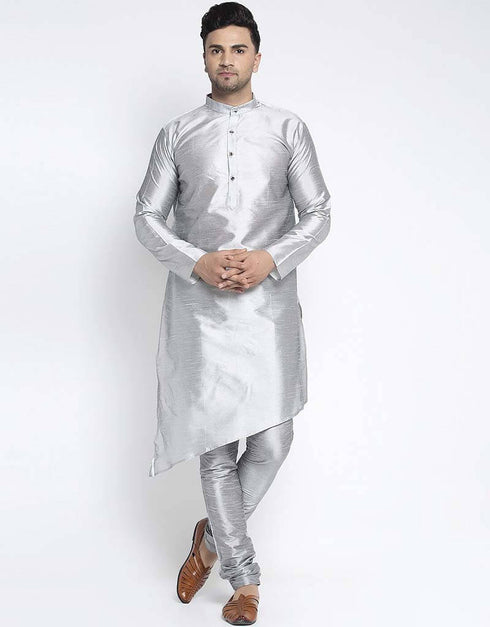 Grey Kurta Art Dupion Chudidaar